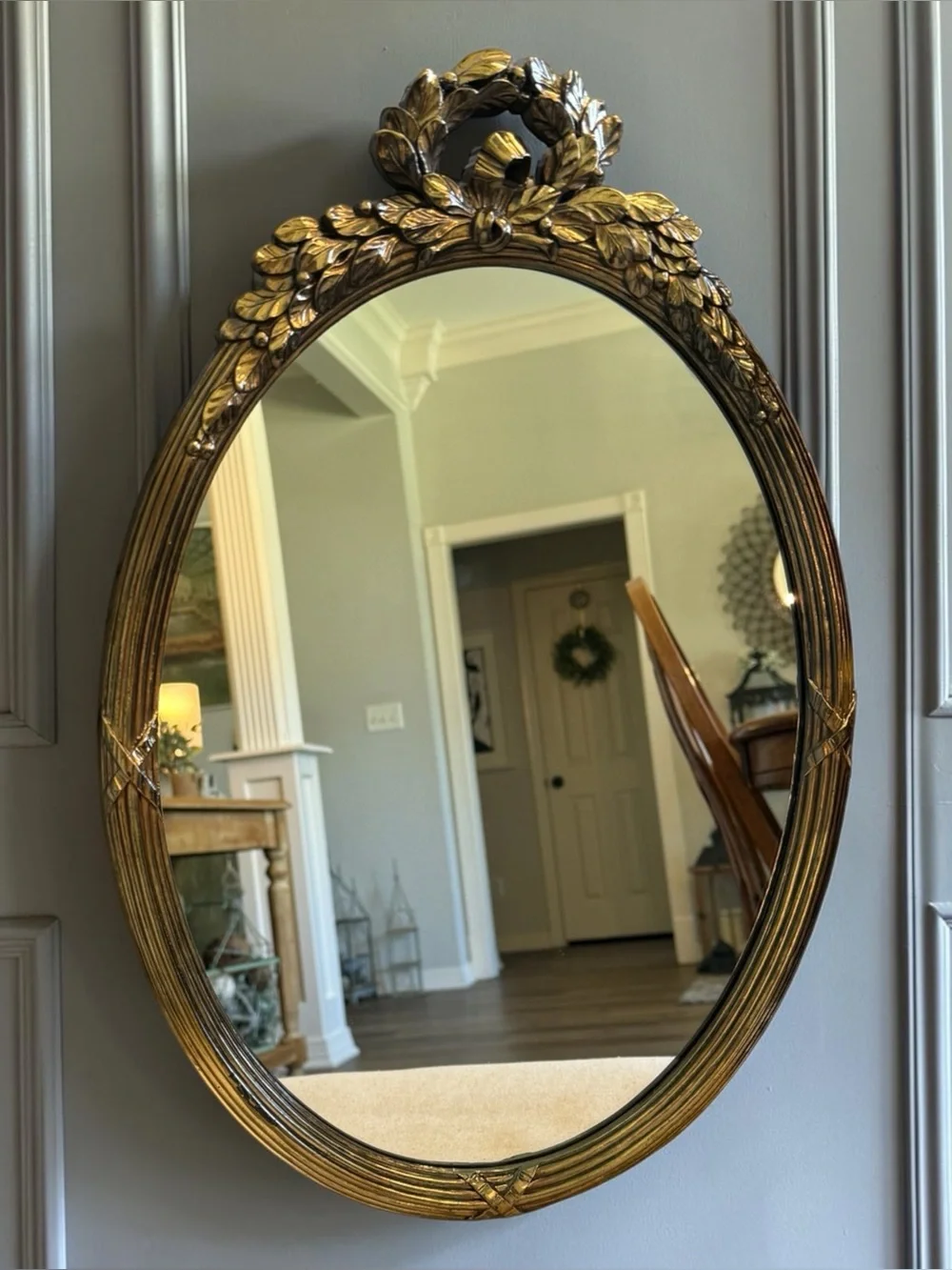 Vintage Ornate Gold Oval Wall Mirror Large